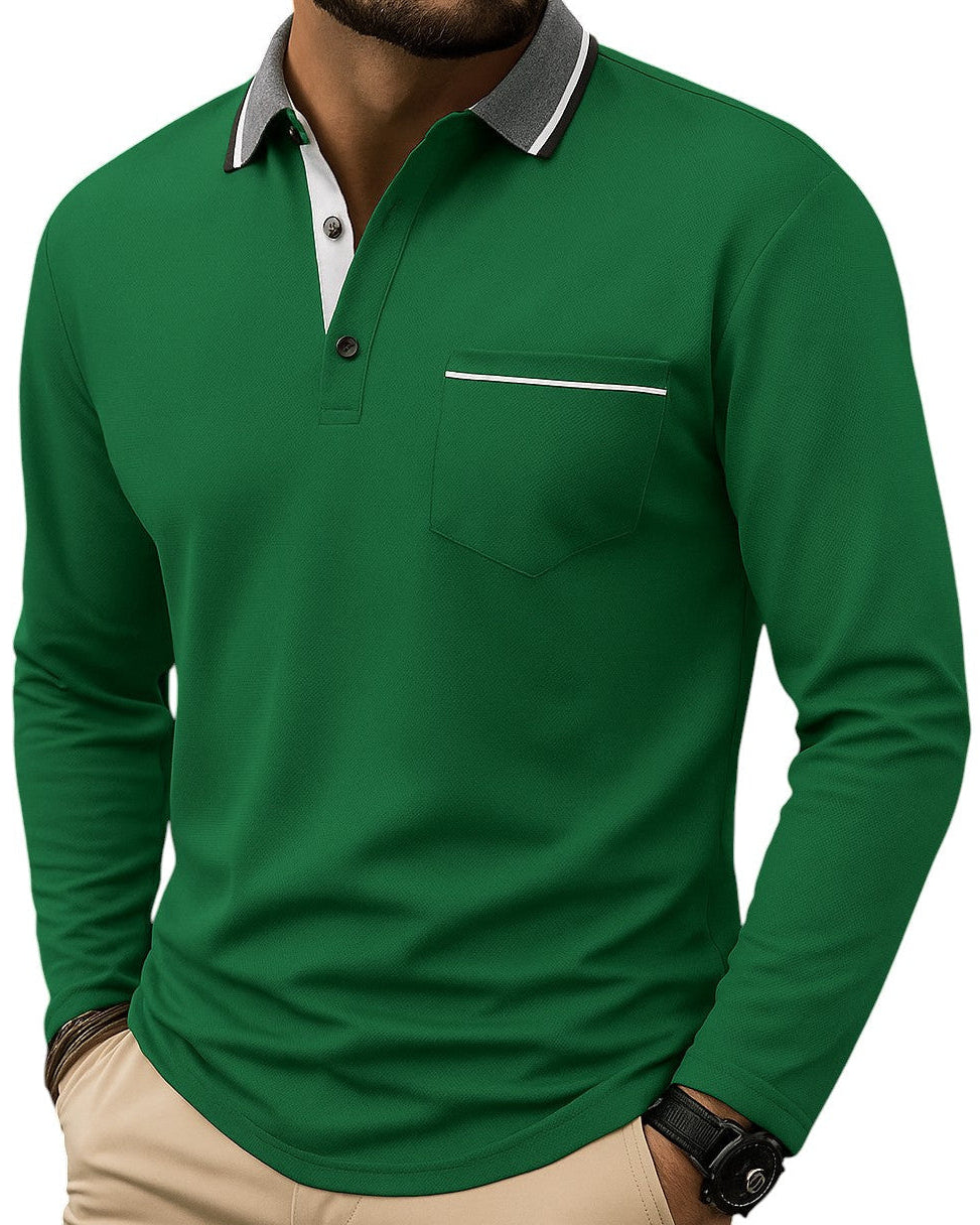 Polo manches longues à col contrasté