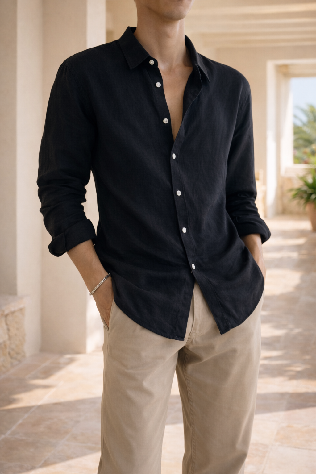 Chemise en lin boutonnée coupe décontractée smart casual homme – Cany