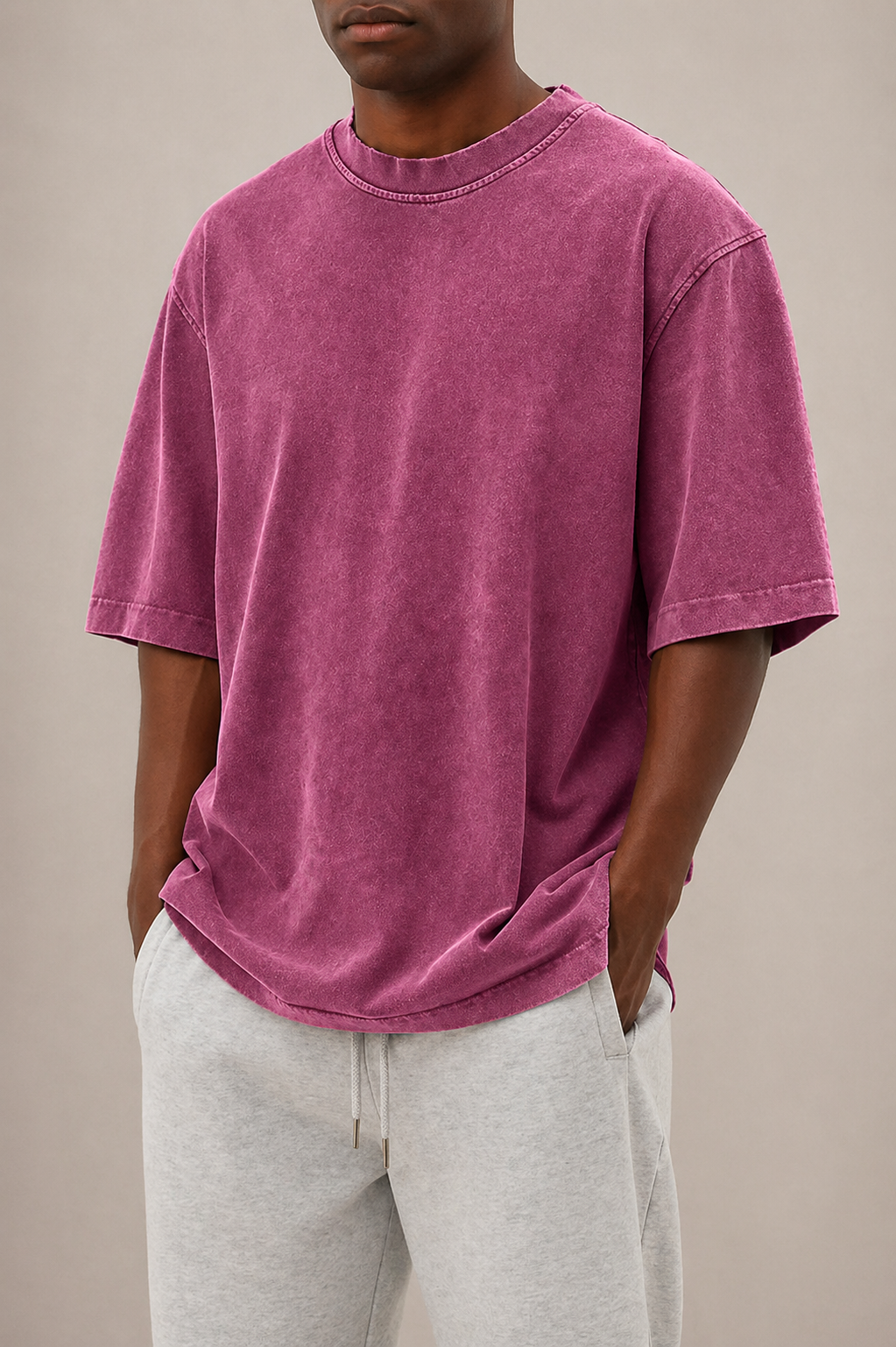 T-shirt en coton finition délavée coupe équilibrée homme – Rose