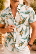 Chemise à manches courtes imprimé tropical coupe décontractée col boutonné homme – Saint-Jean-Pied-de-Port
