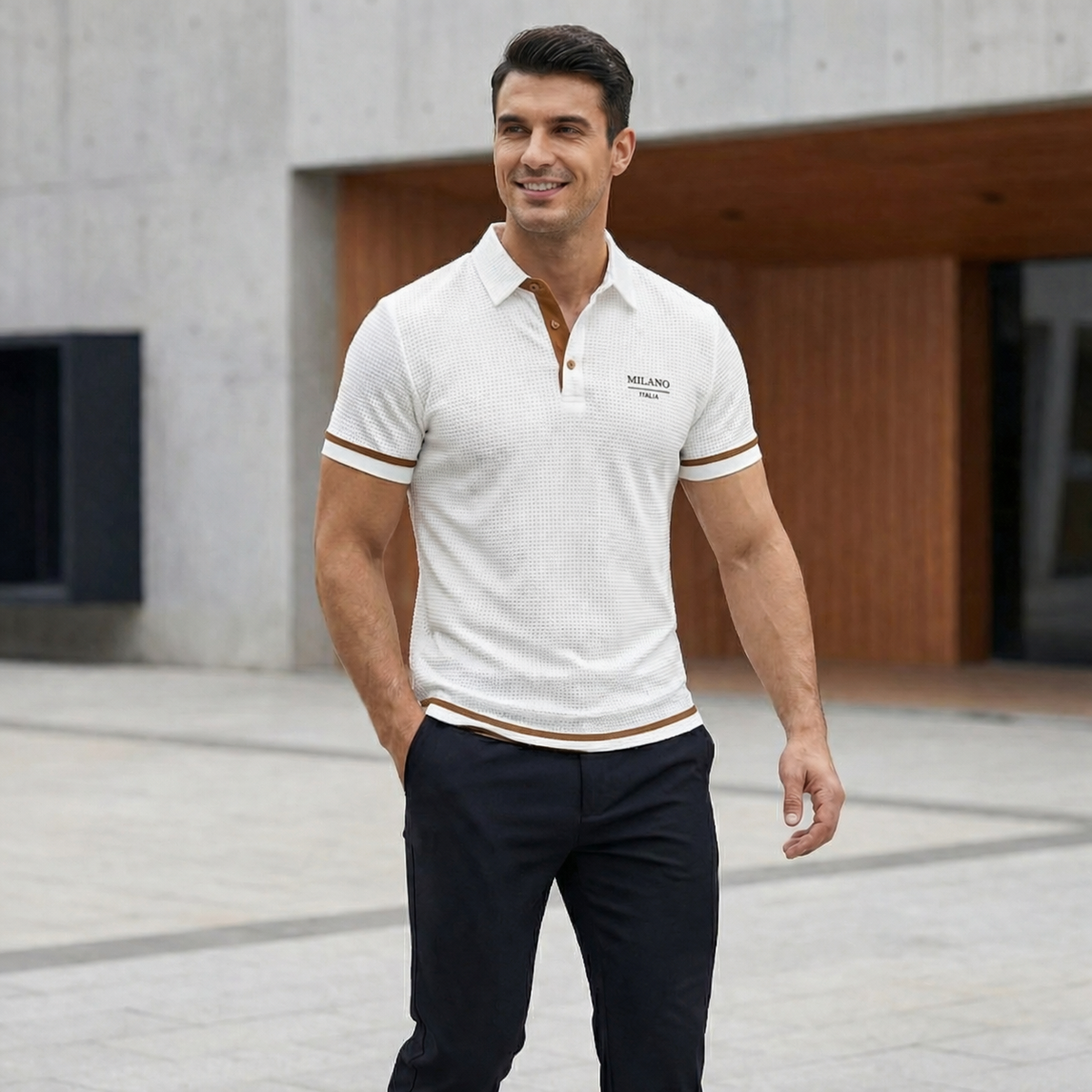 Polo jacquard texturé à col structuré