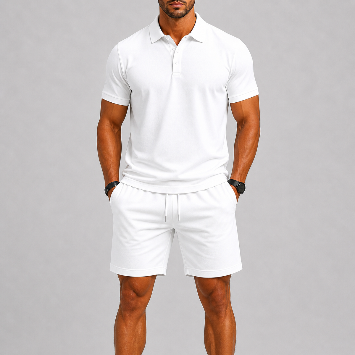 Ensemble sport haut et short pour l'été au style intemporel homme – Blanc