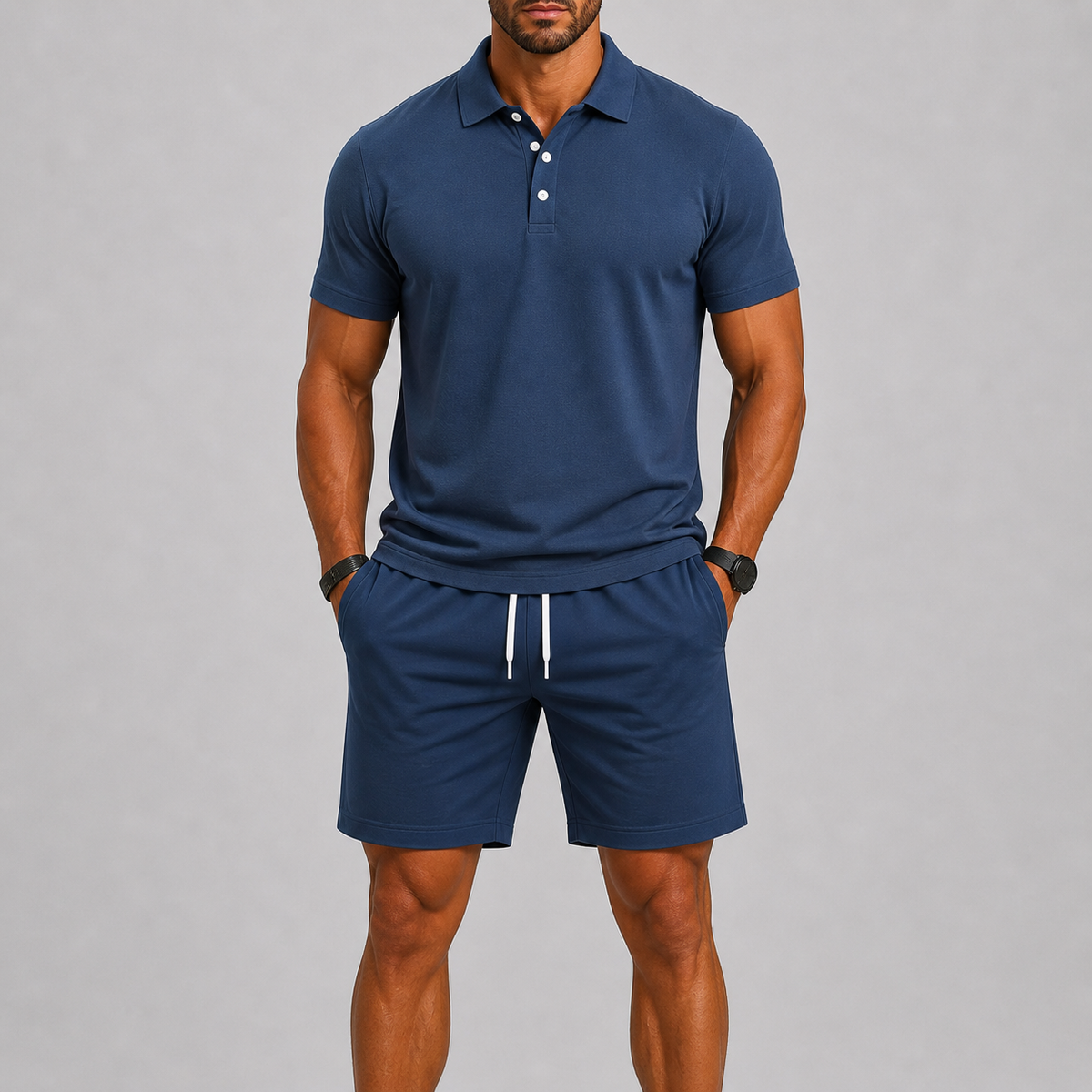 Ensemble sport haut et short pour l'été au style intemporel homme – Bleu foncé