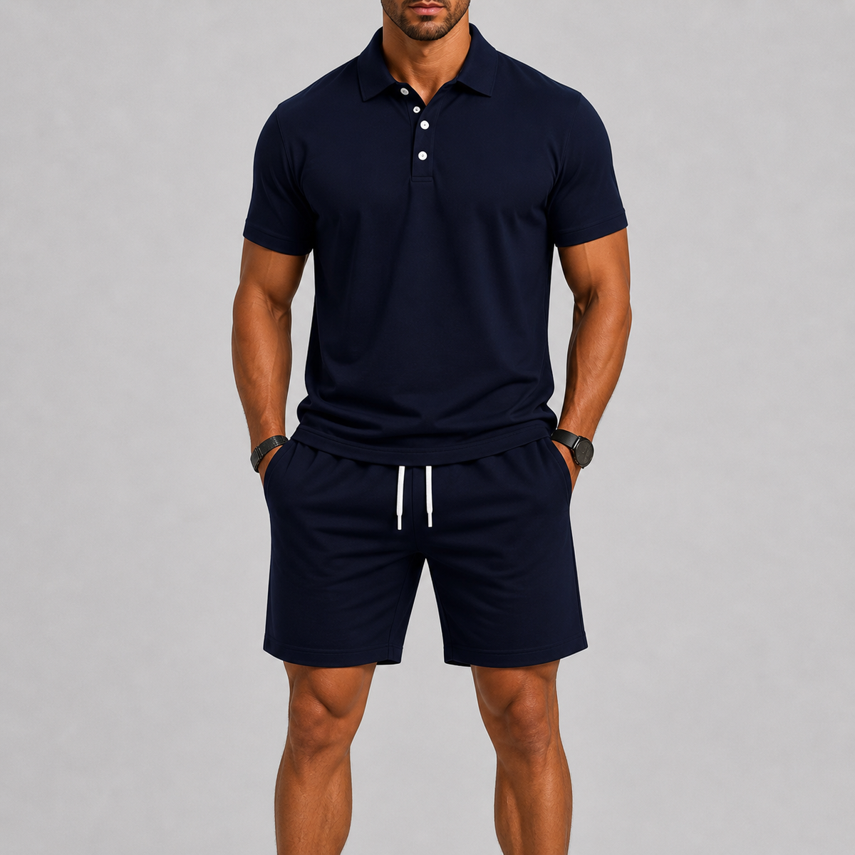 Ensemble sport haut et short pour l'été au style intemporel homme – Bleu marine