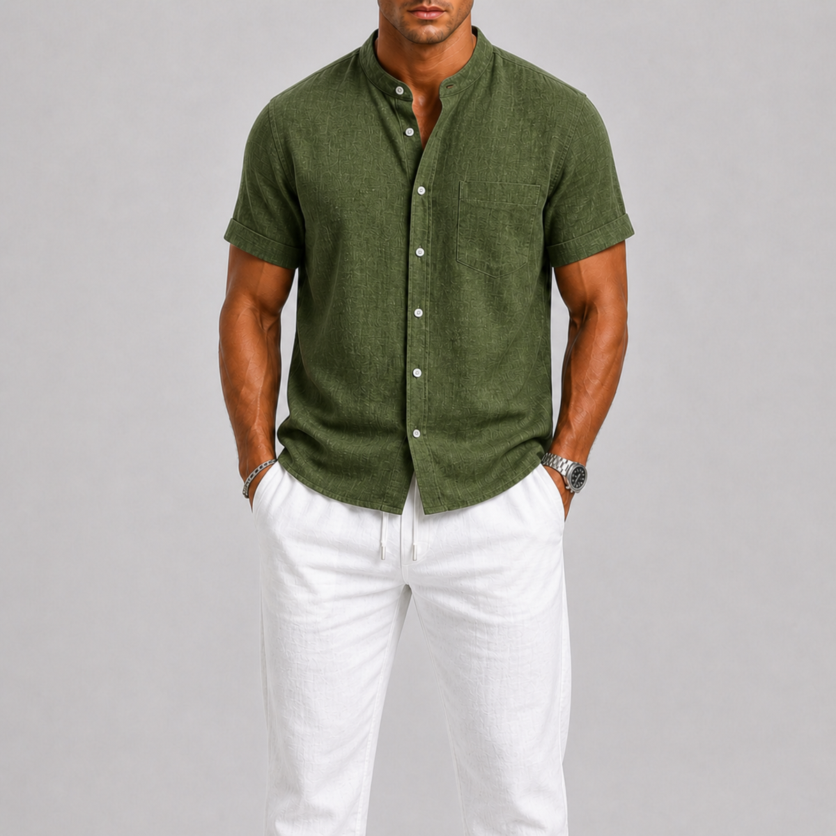 Ensemble chemise manches courtes et pantalon droit en lin homme – Lauriston
