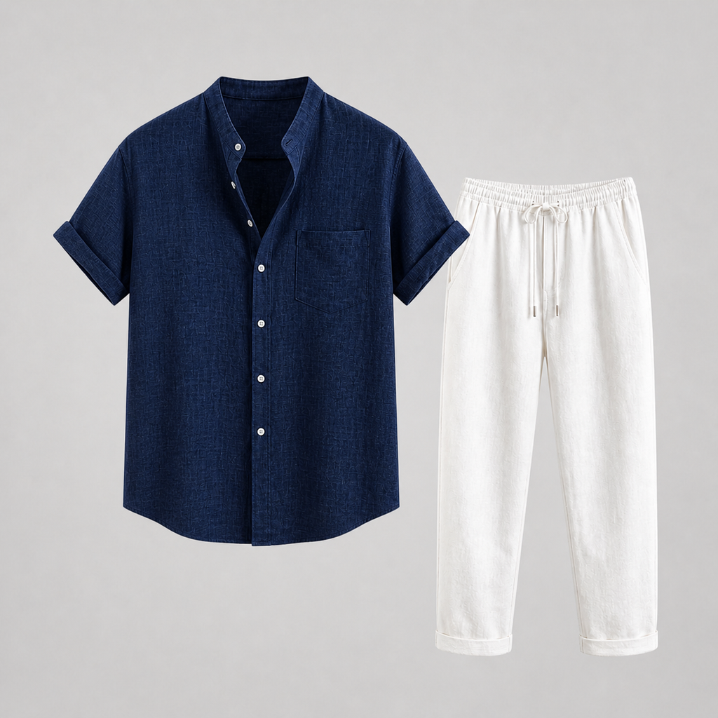 Ensemble chemise manches courtes et pantalon droit en lin homme – Lauriston
