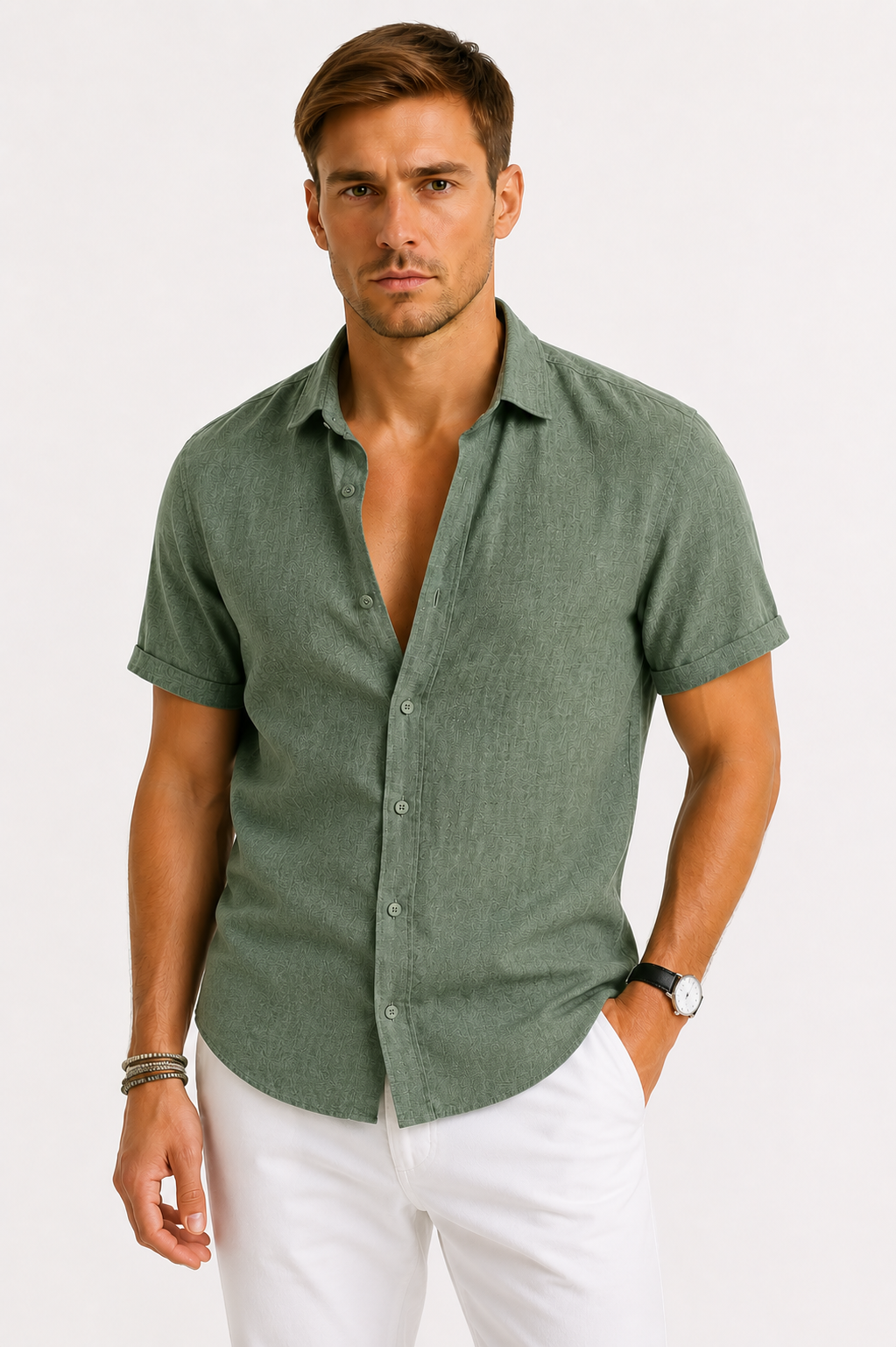 Chemise en mélange de lin allure sobre manches longues homme – Friedland