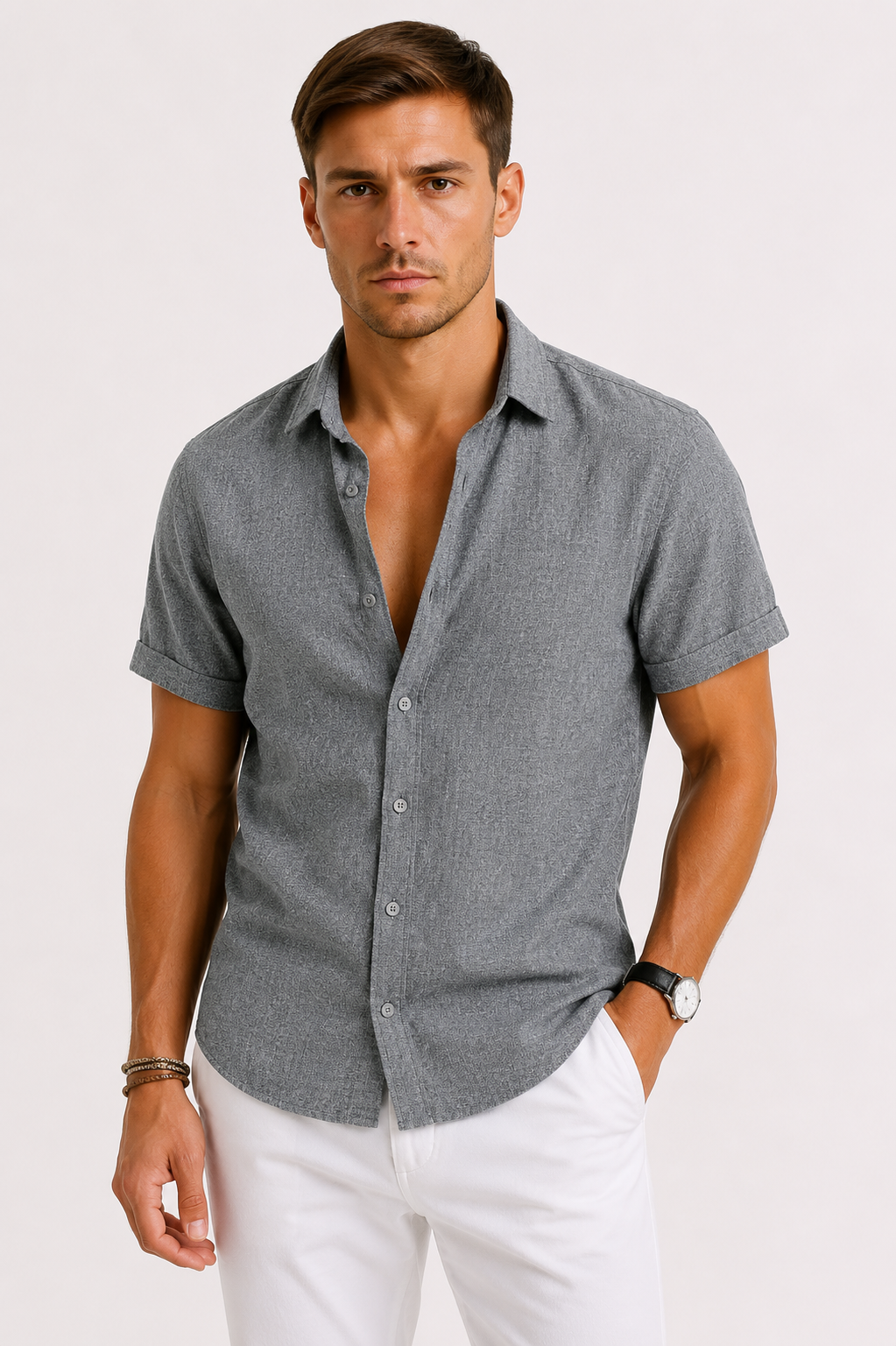 Chemise en mélange de lin allure sobre manches longues homme – Friedland