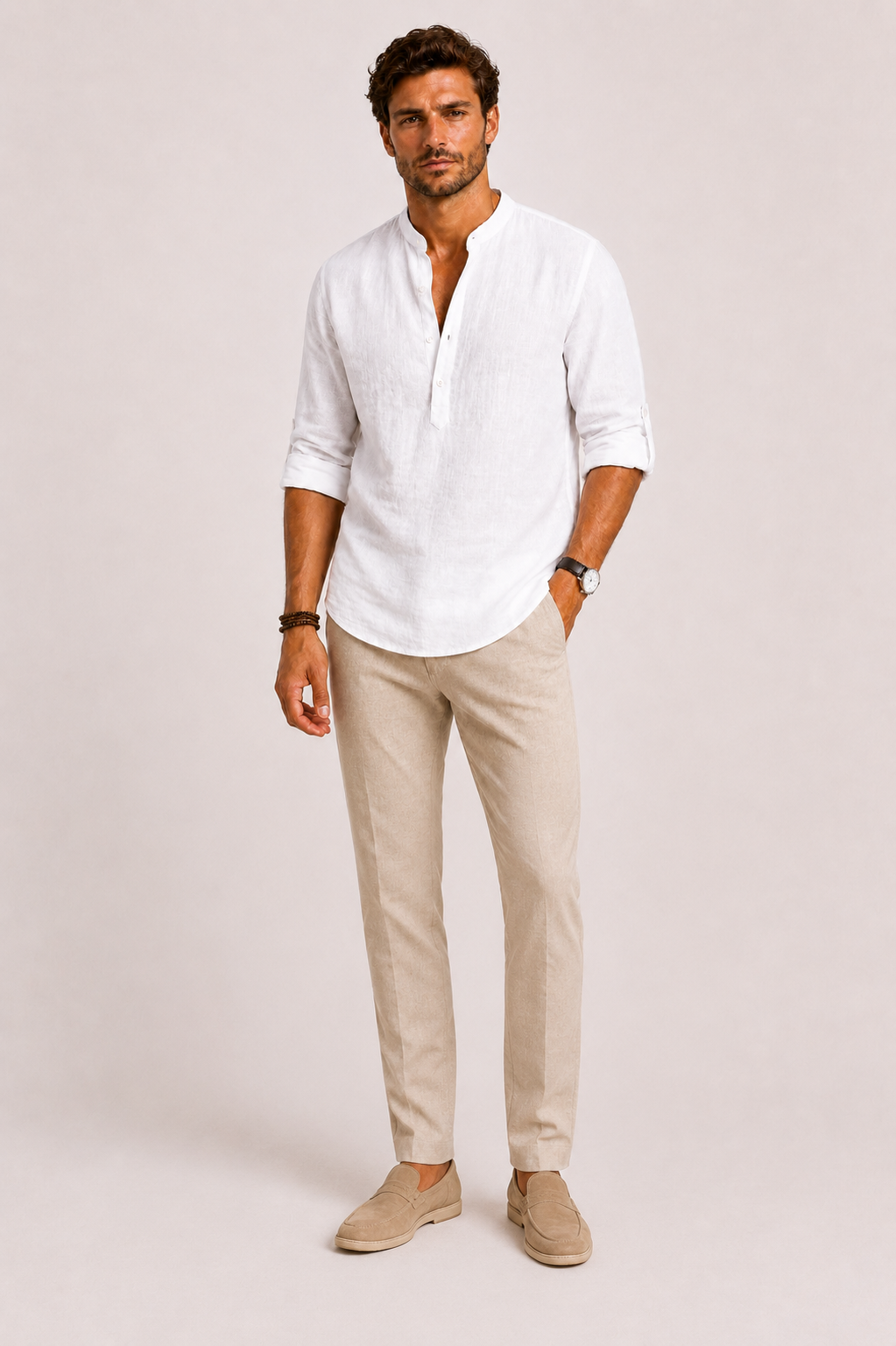 Chemise en lin col montant ligne minimaliste homme – Bonaparte