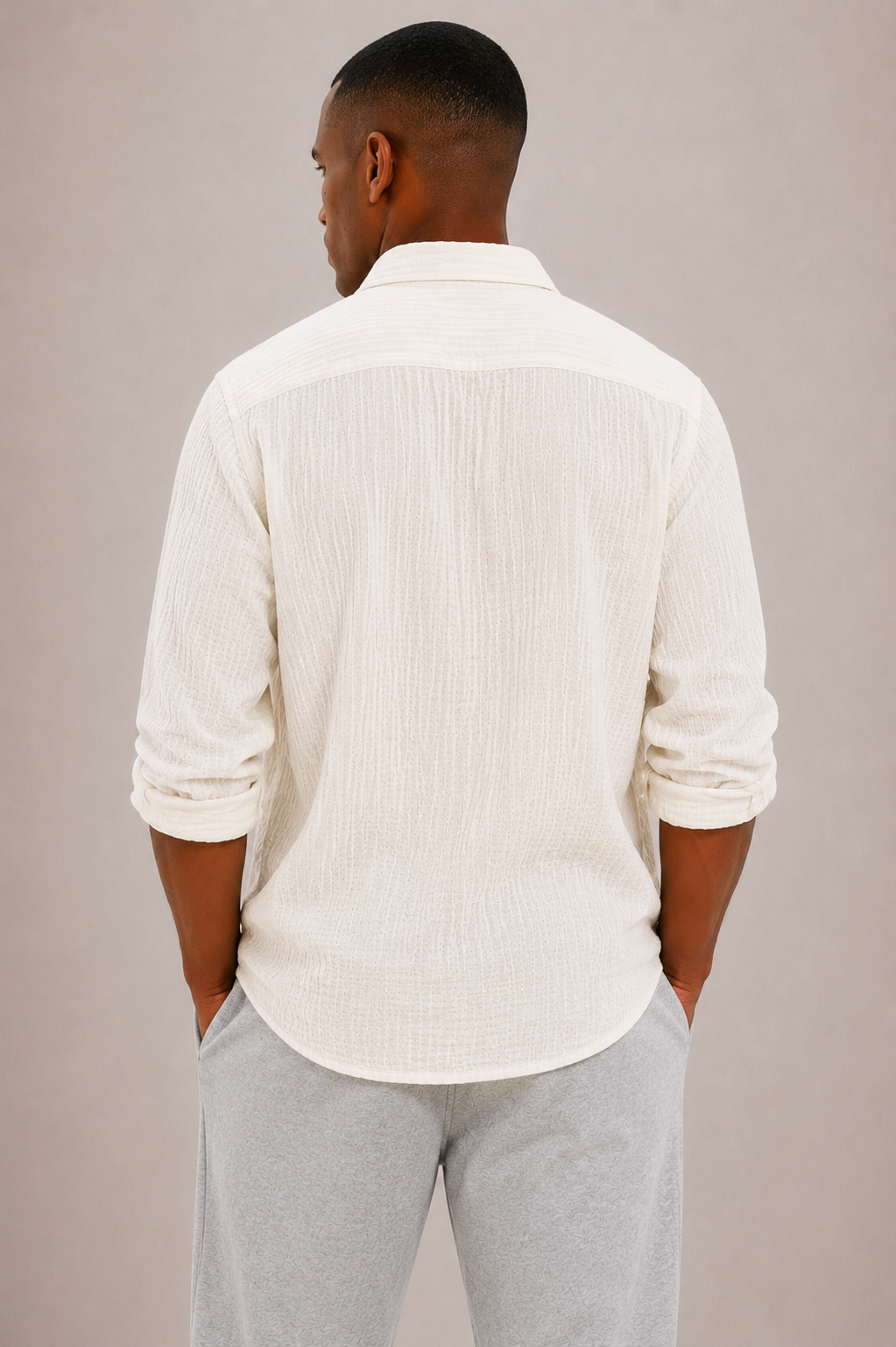Chemise en coton texturé coupe régulière manches longues homme – Trouville