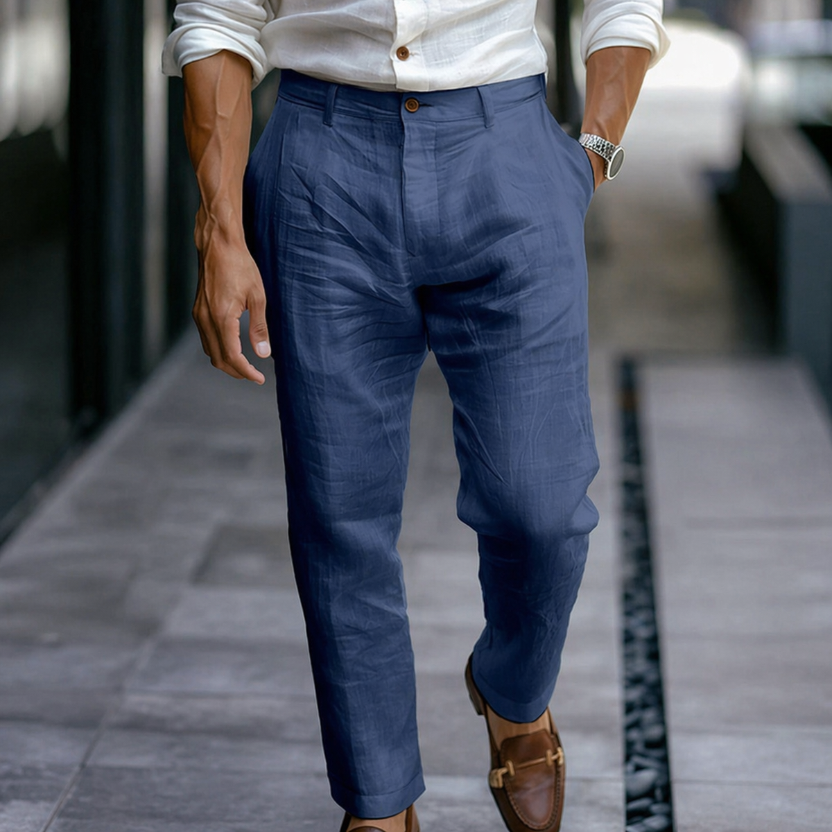 Pantalon d'été aspect lin longueur cheville
