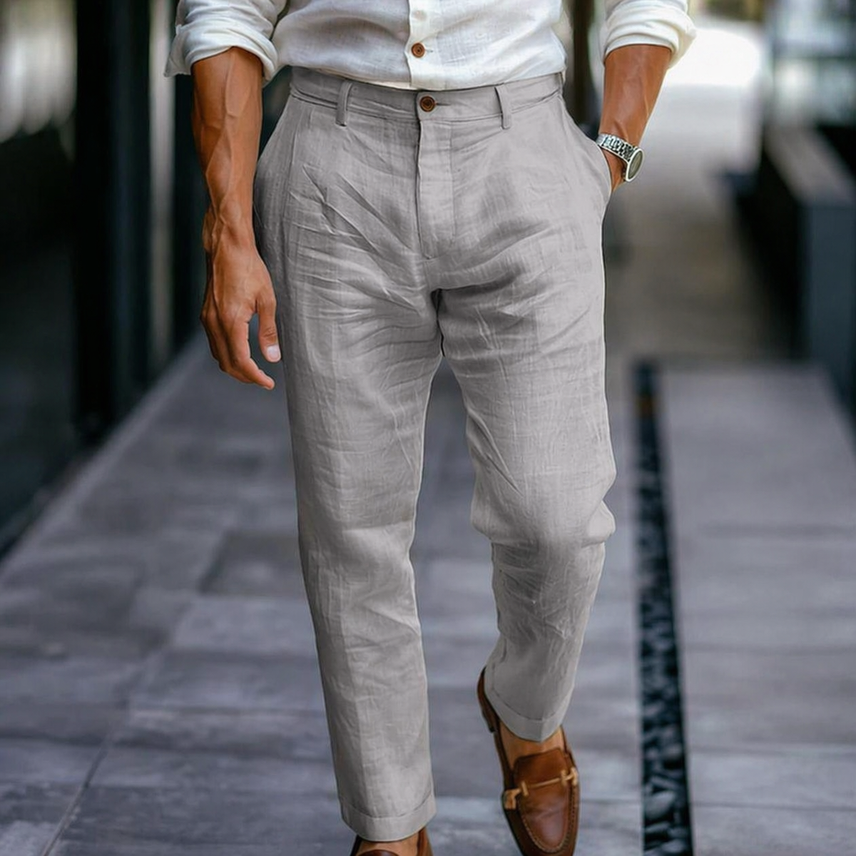 Pantalon d'été aspect lin longueur cheville