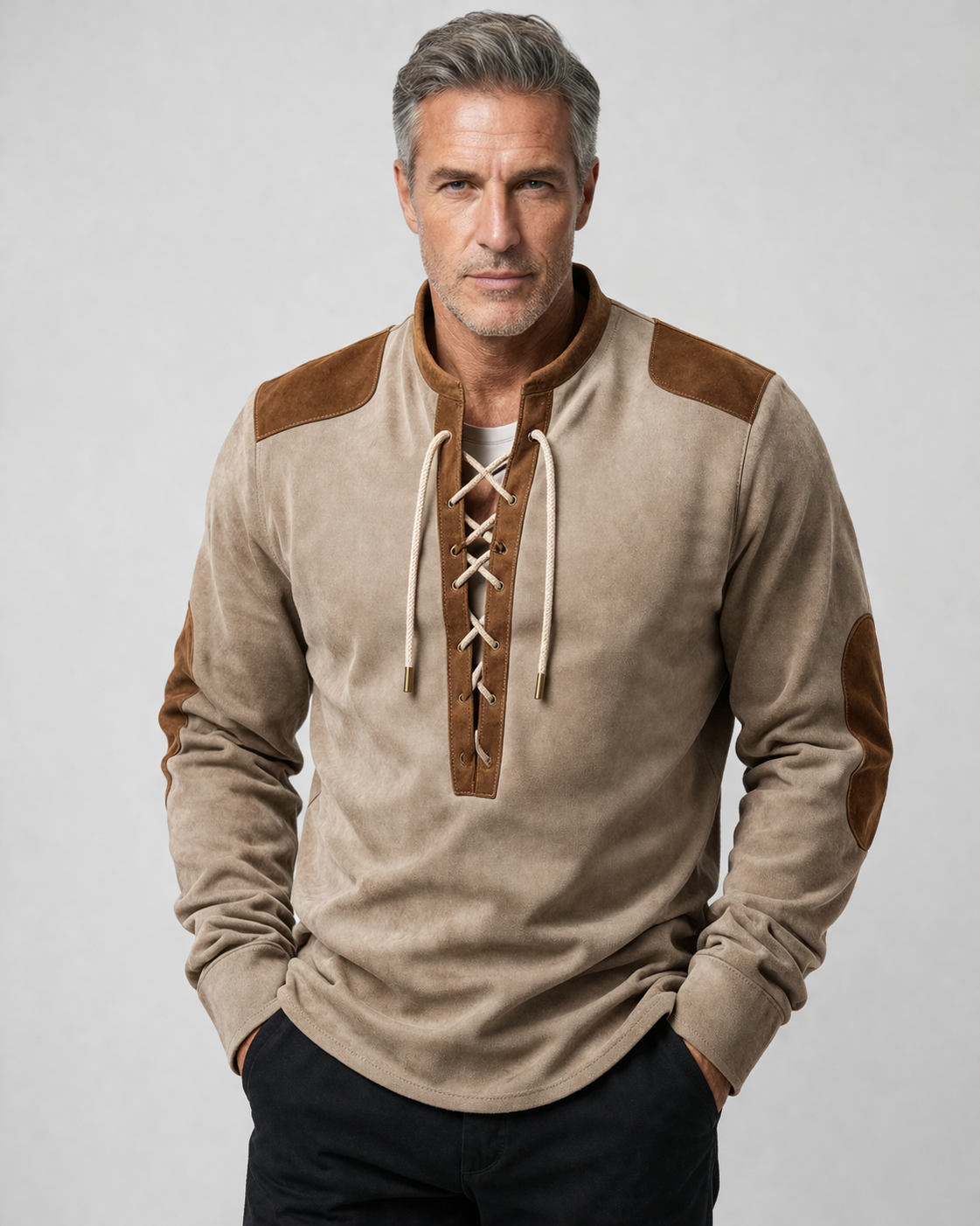 Chemise henley à lacets manches longues