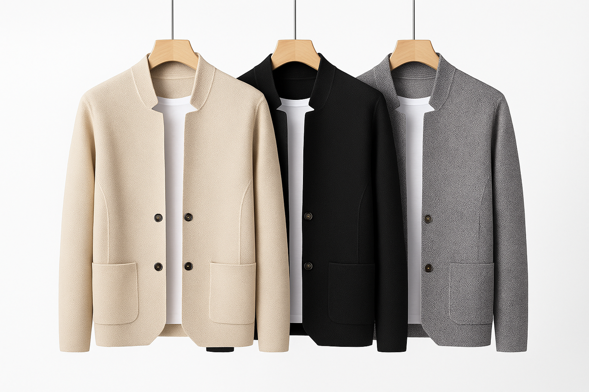 Lot de trois gilets col montant beige, noir et gris homme