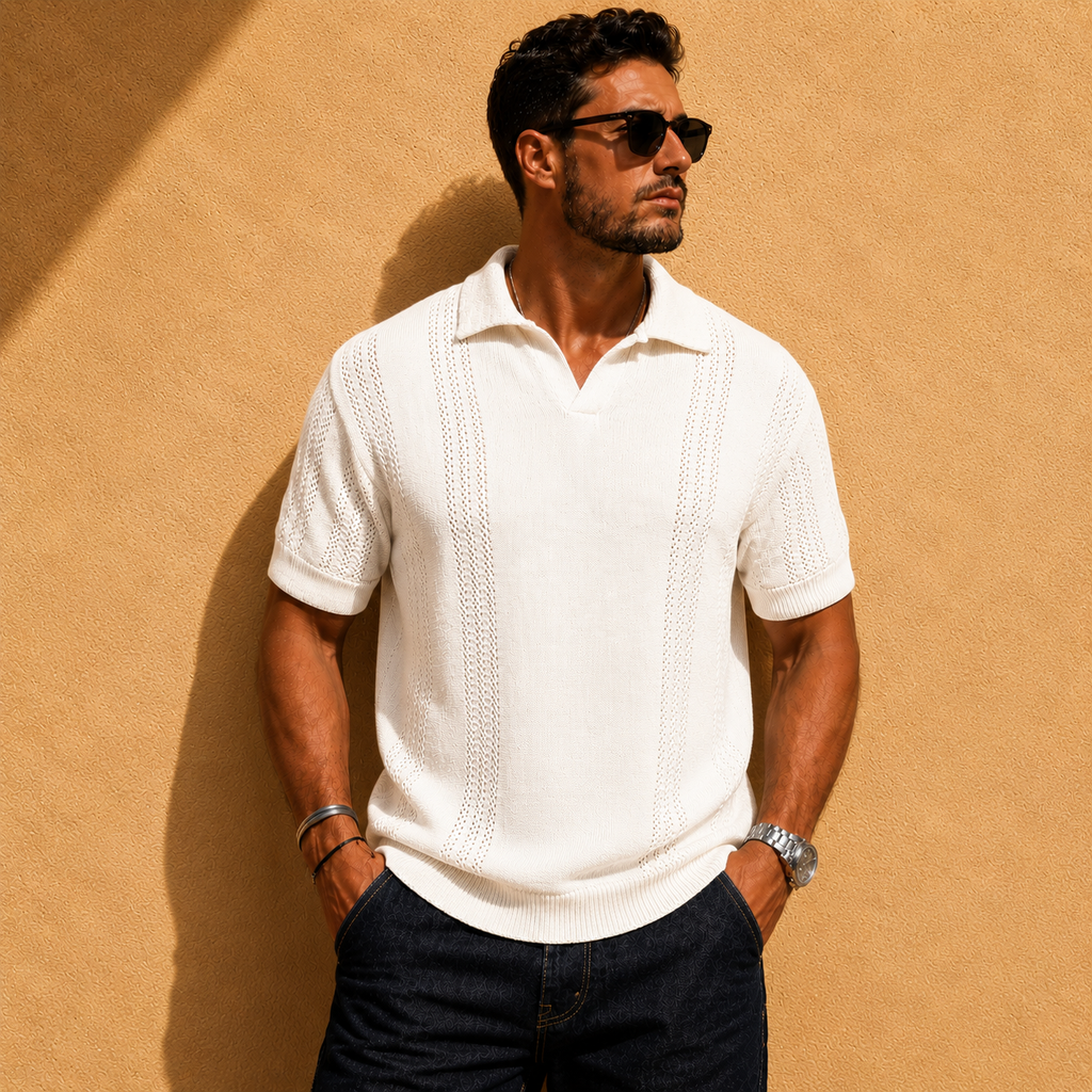 Polo en maille ajourée texturée