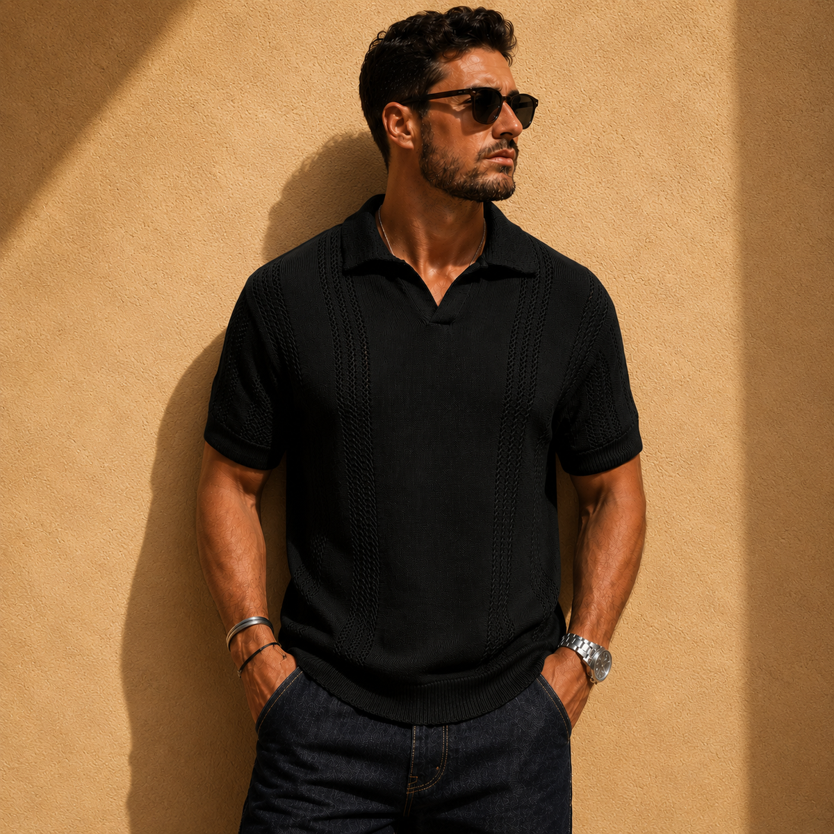 Polo en maille aérée texturée