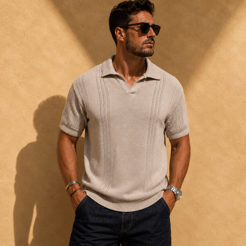Polo en maille ajourée texturée