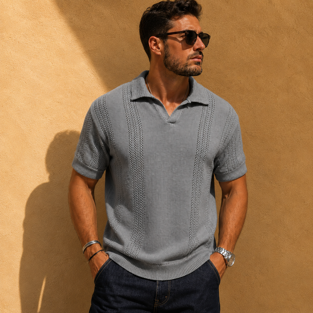 Polo en maille ajourée texturée