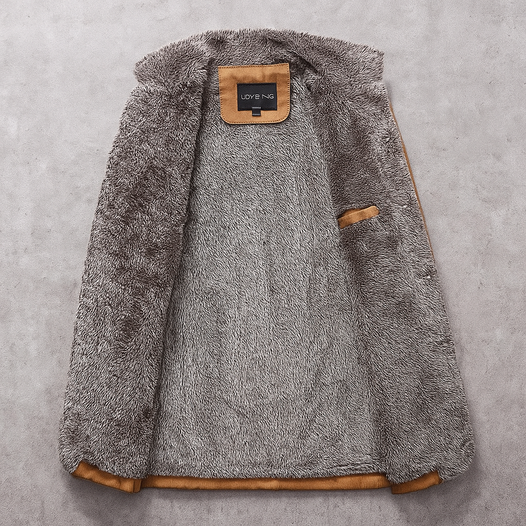 Manteau aspect daim doublé peluche marron