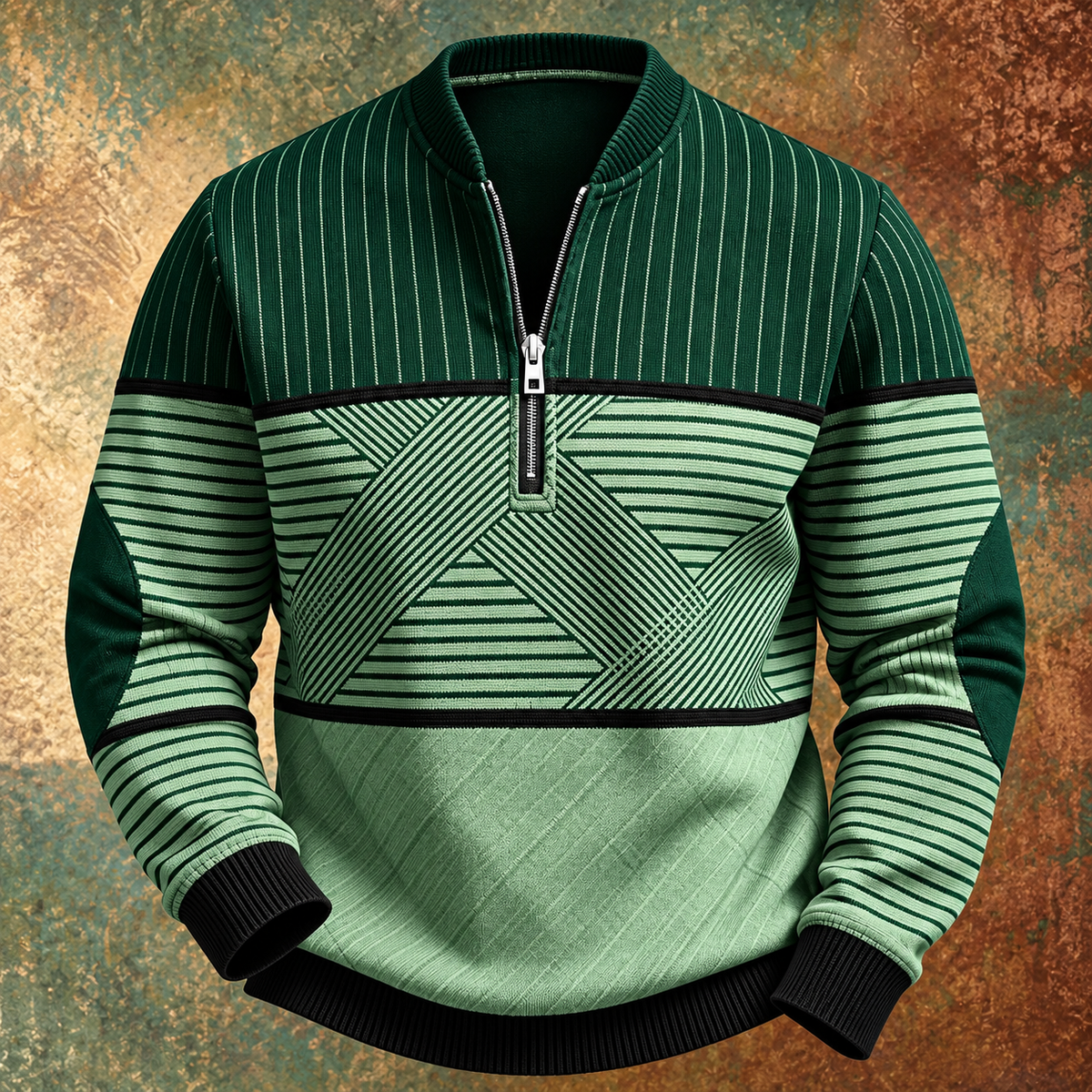 Pull demi-zip à motif géométrique