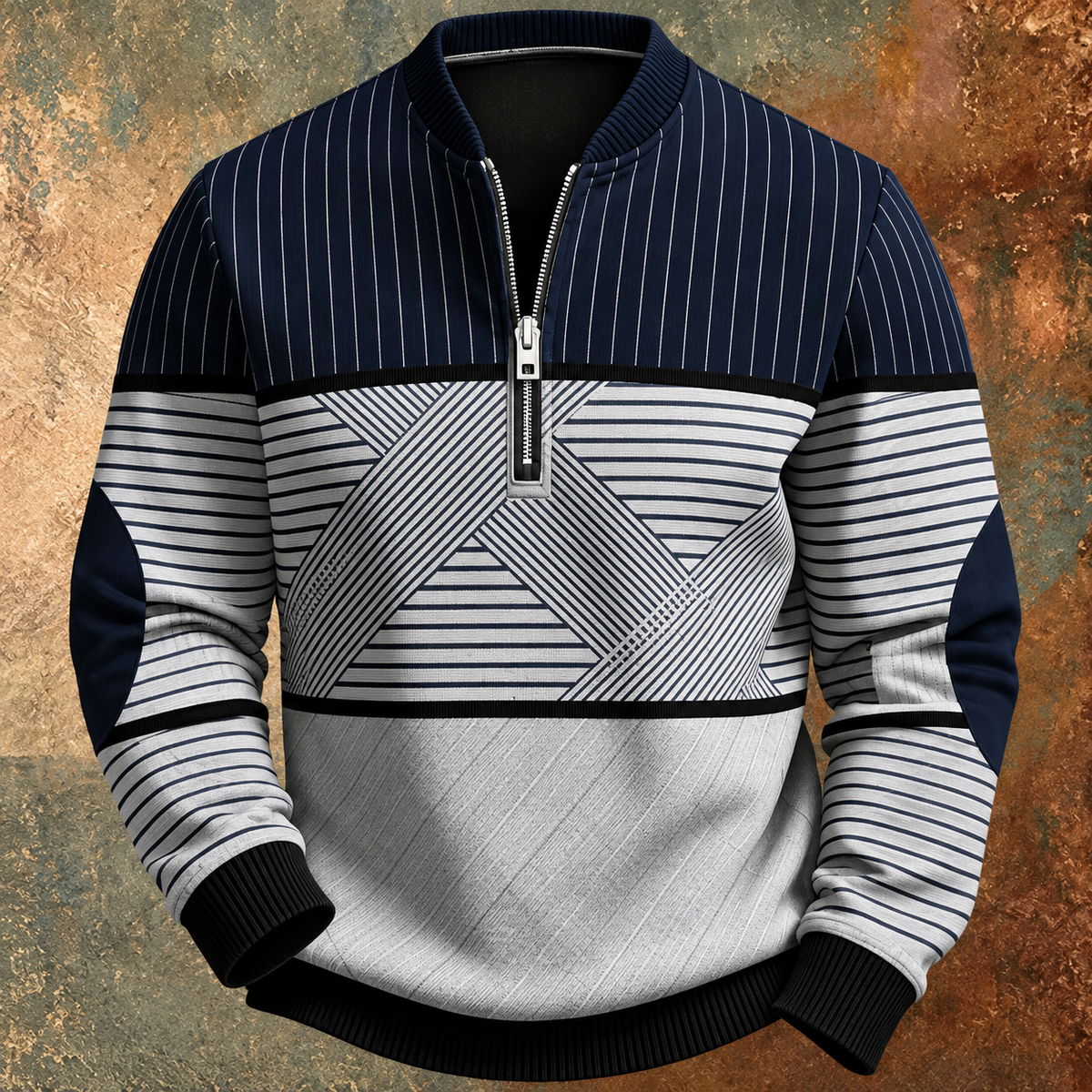 Pull demi-zip à motif géométrique