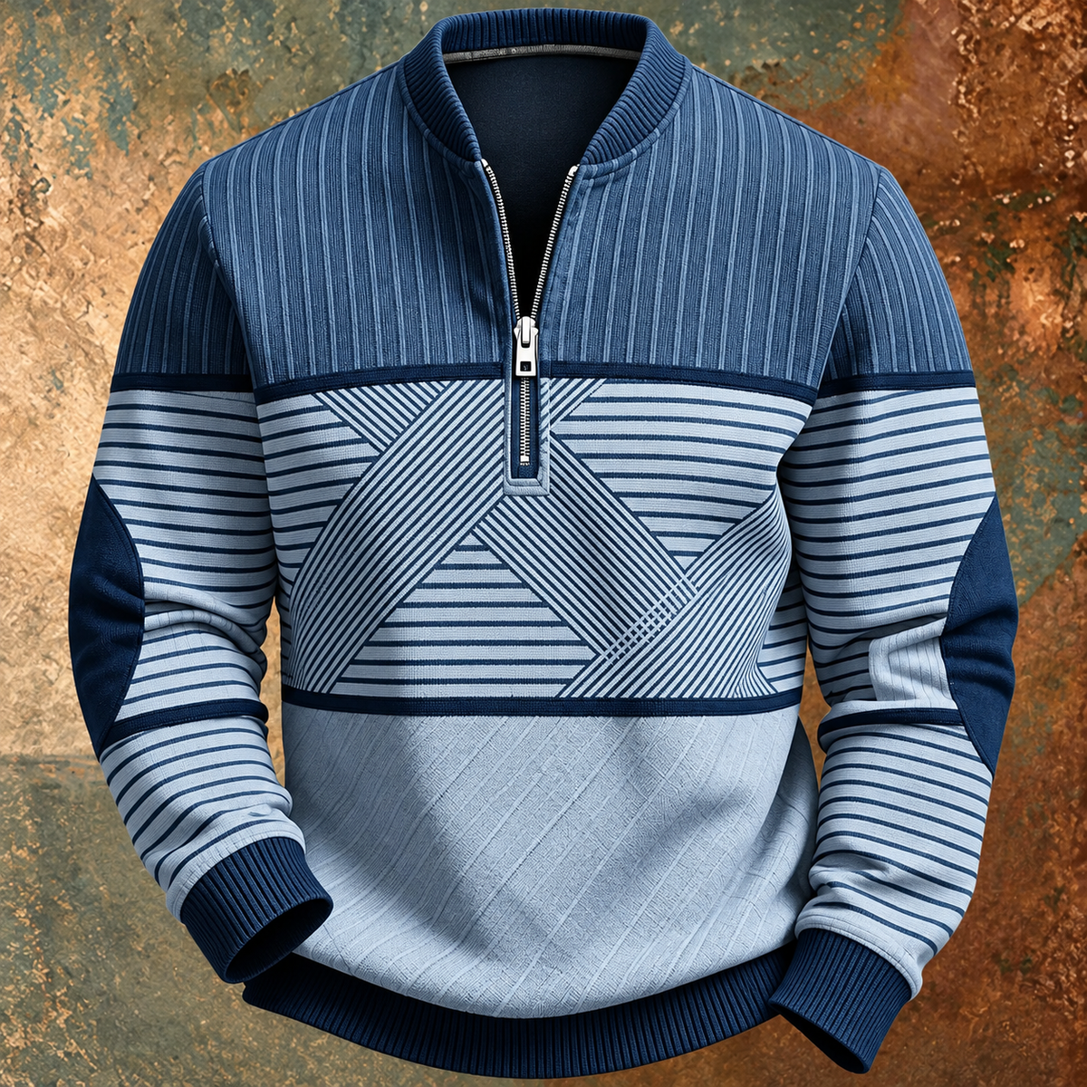 Pull demi-zip à motif géométrique
