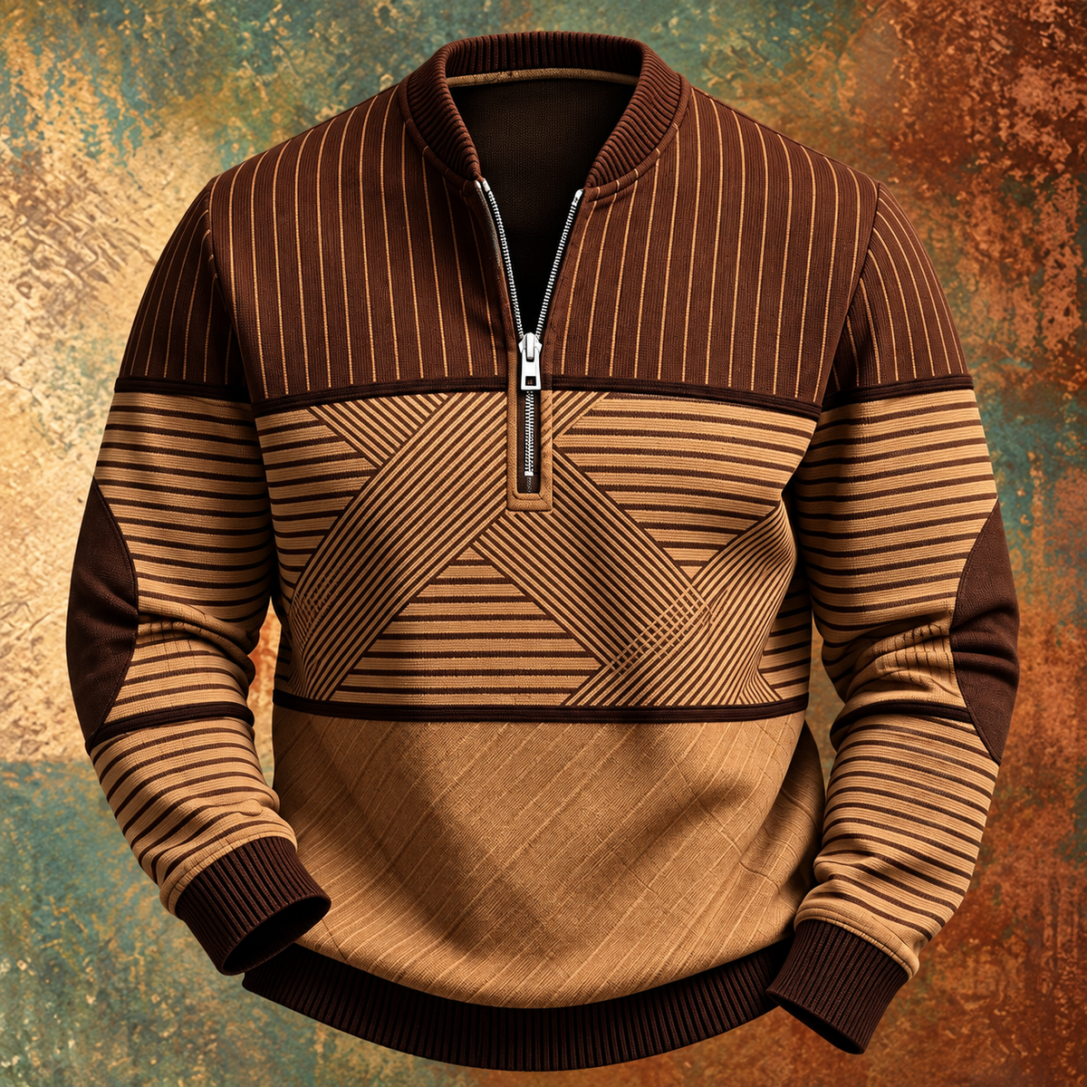 Pull demi-zip à motif géométrique