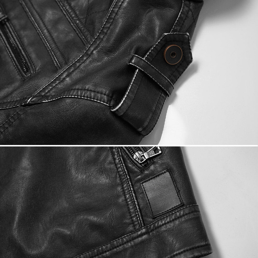 Blouson noir effet cuir à épaulettes