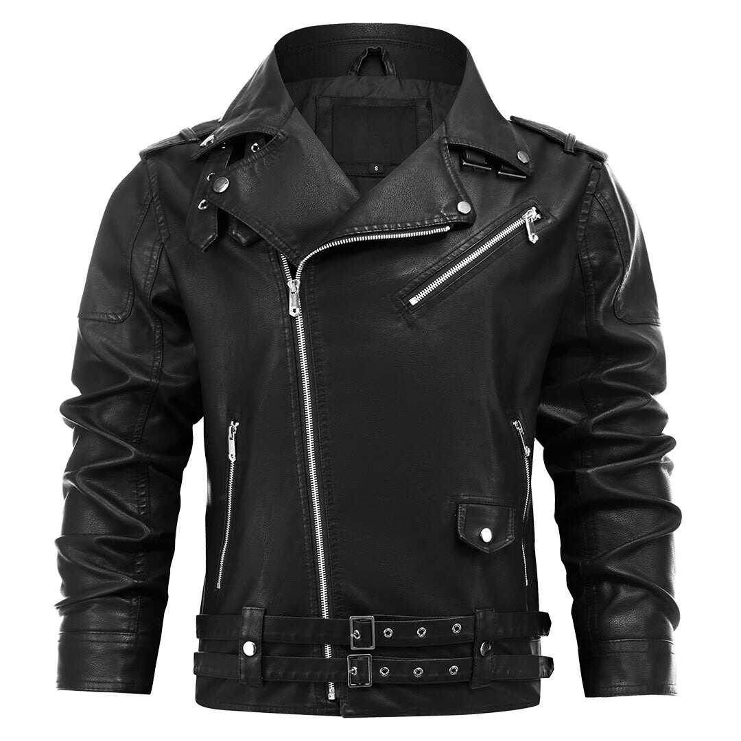 Veste motard effet cuir noir zippée