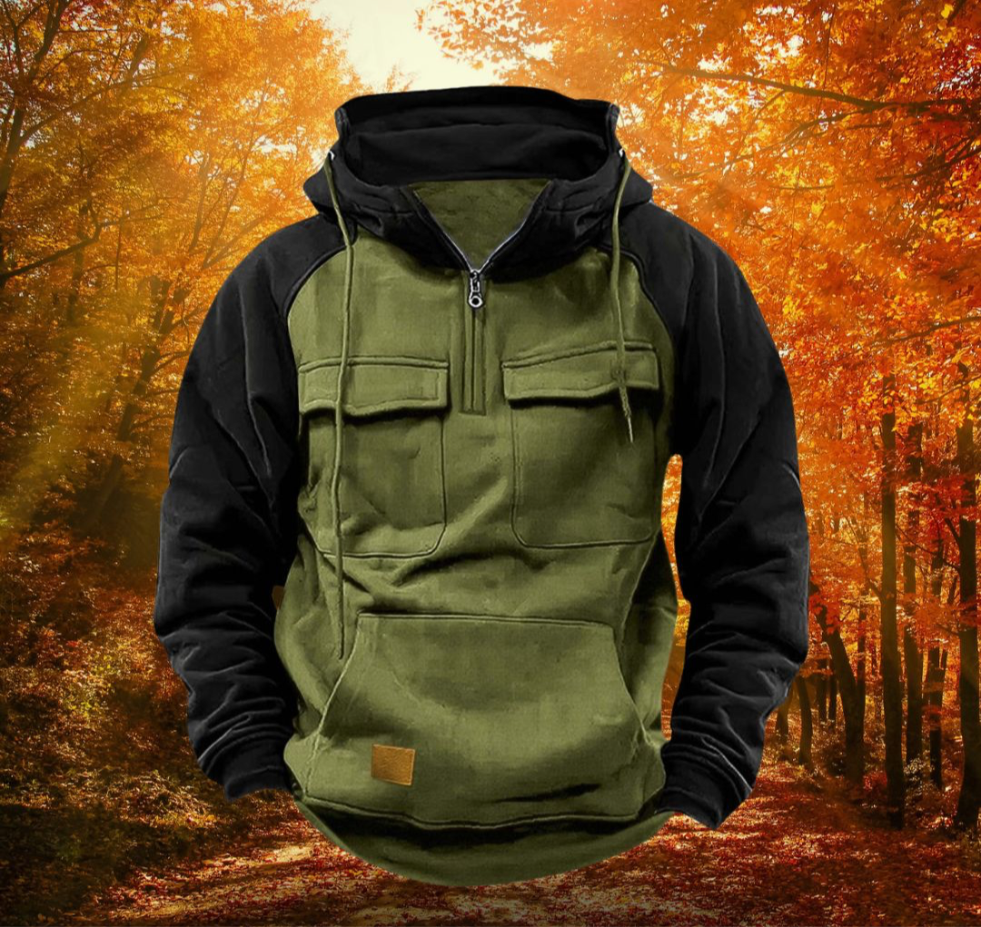 Sweat à capuche demi-zip bicolore