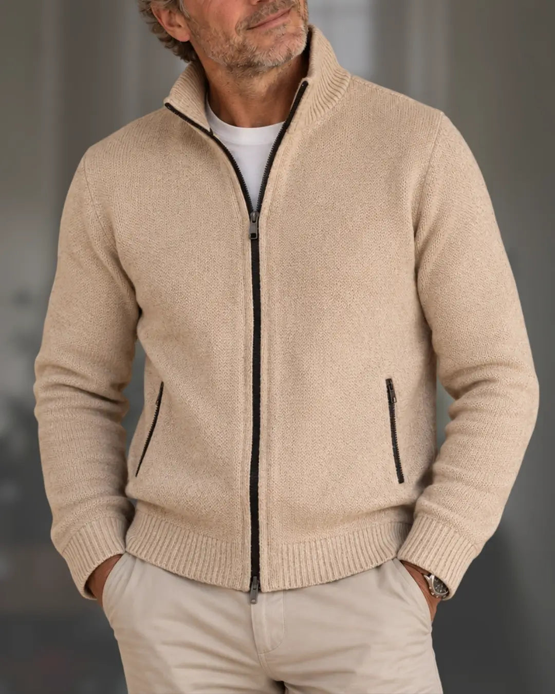 Gilet en maille zippé à col montant