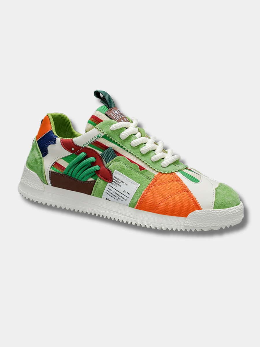 Baskets rétro colorées coupe basse à lacets semelle contrastée style urbain homme – Lourdes