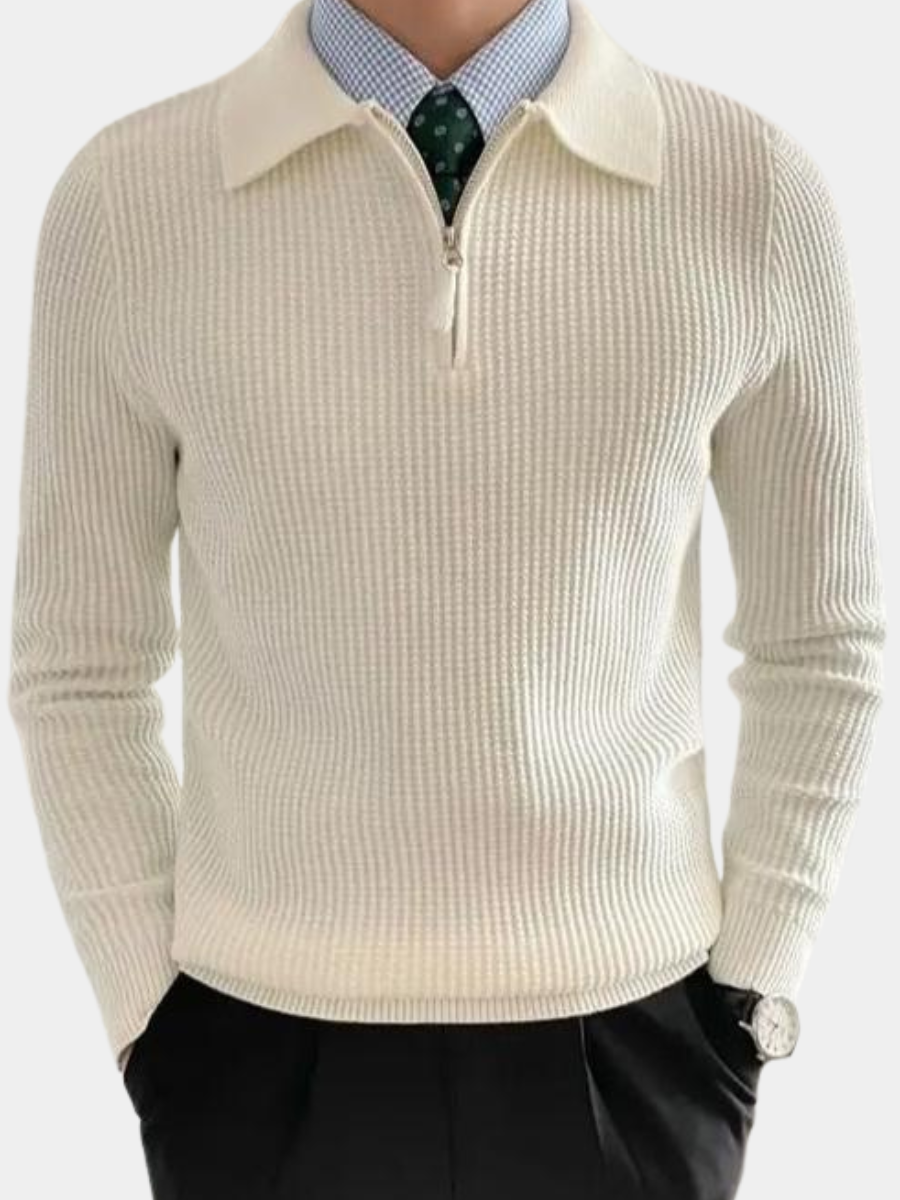 Pull col polo zippé en maille texturée