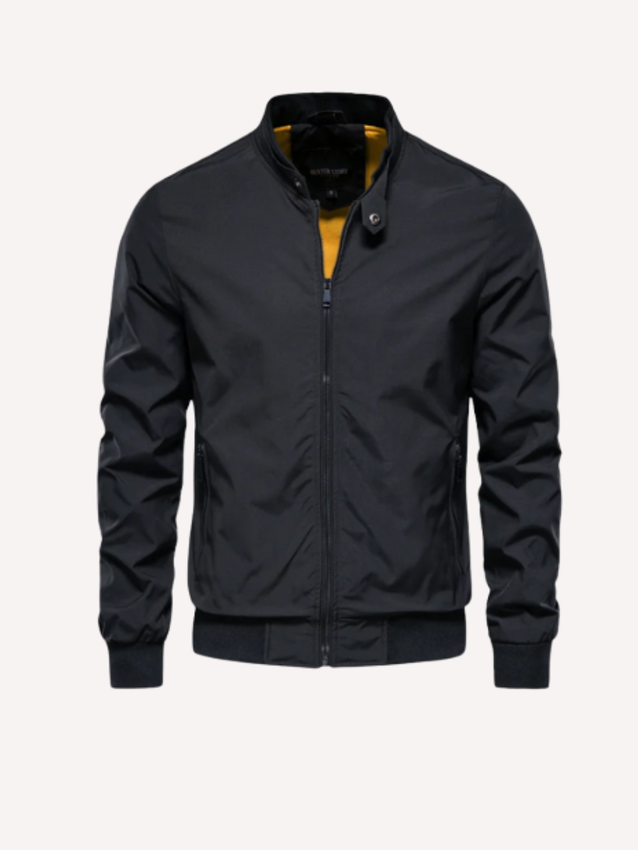 Blouson zippé col montant bords côtelés
