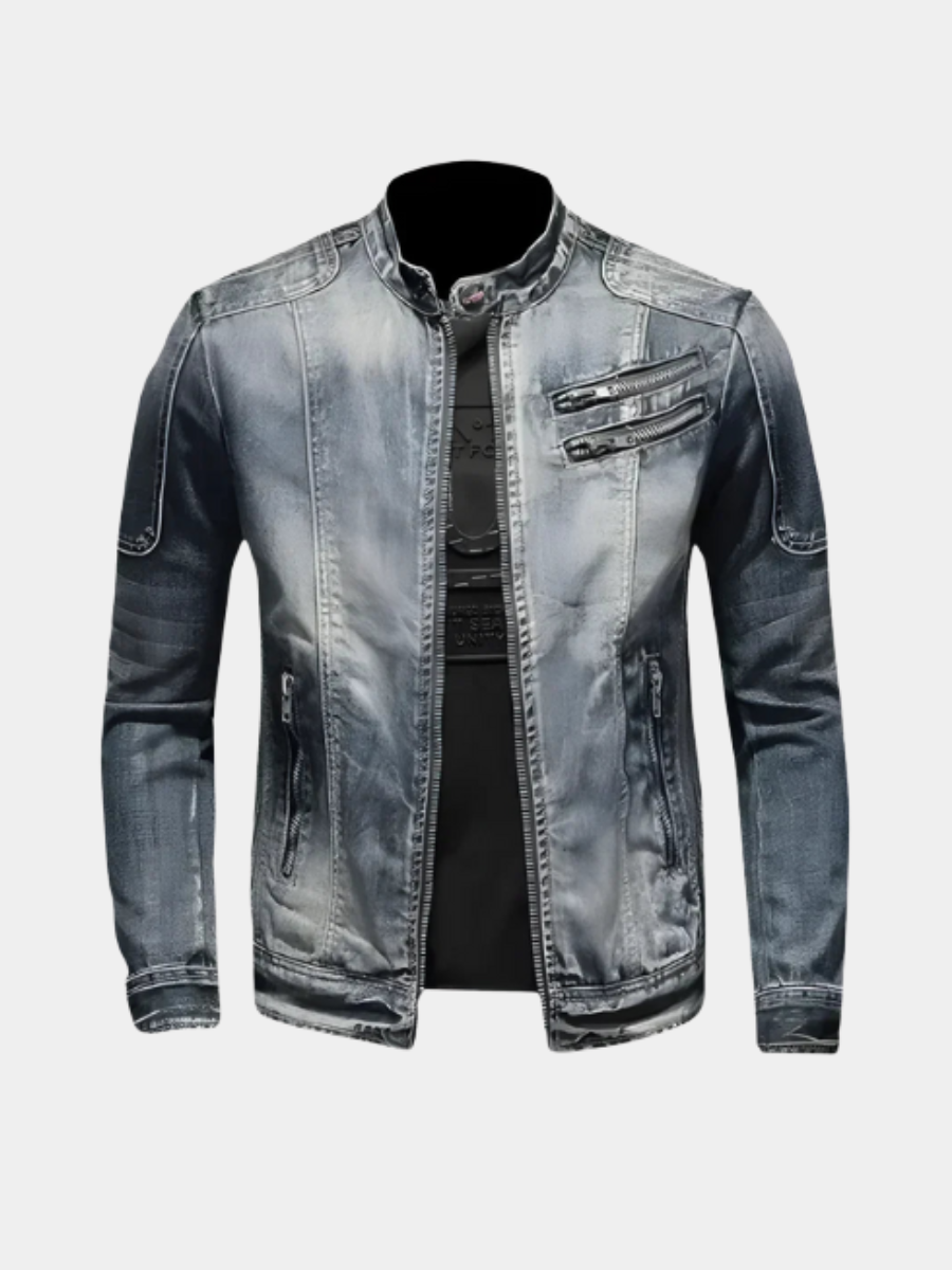Veste en jean délavé style motard