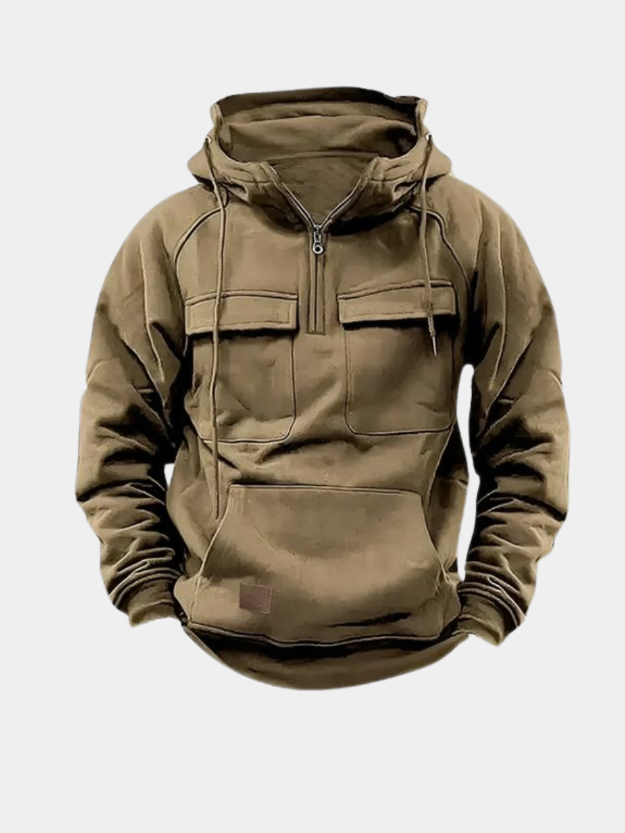 Sweat à capuche demi-zip multipoches