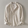 Chemise en lin col montant demi-boutonnage manches longues homme – Vernou