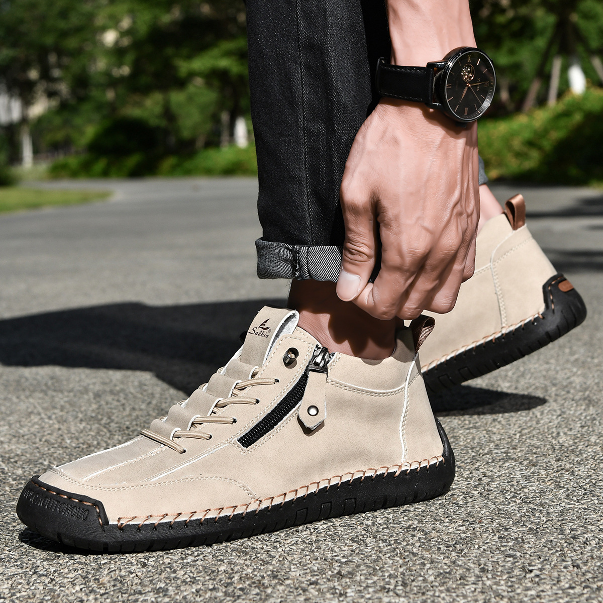 Chaussures montantes zippées aspect nubuck