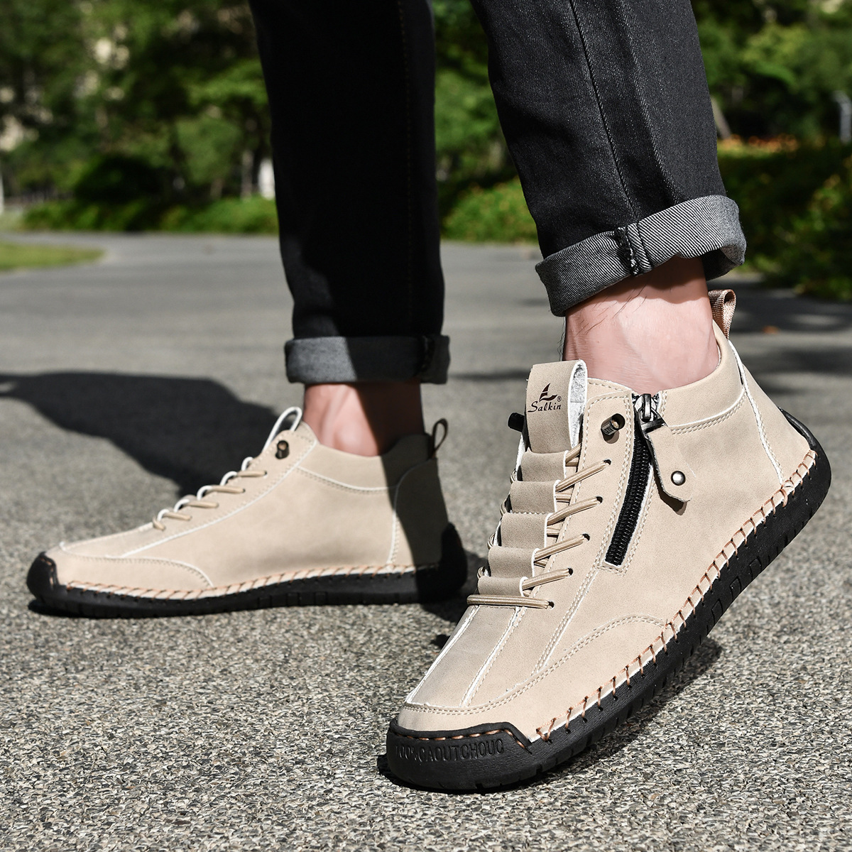 Chaussures montantes zippées aspect nubuck
