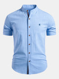 Chemise col montant manches courtes coupe ajustée minimaliste homme – Hoche