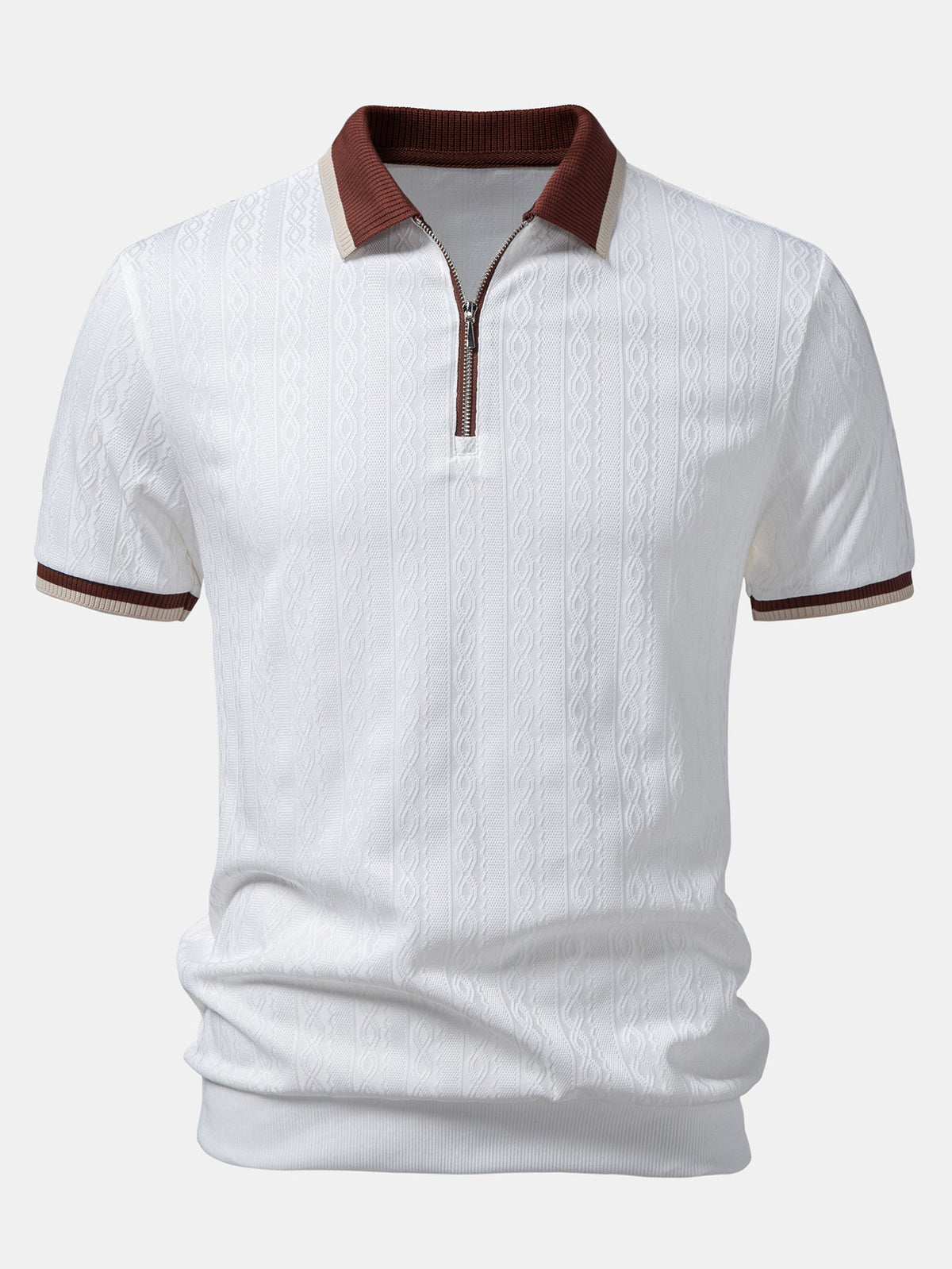 Polo en maille texturée col zippé coupe ajustée homme – Mouffetard
