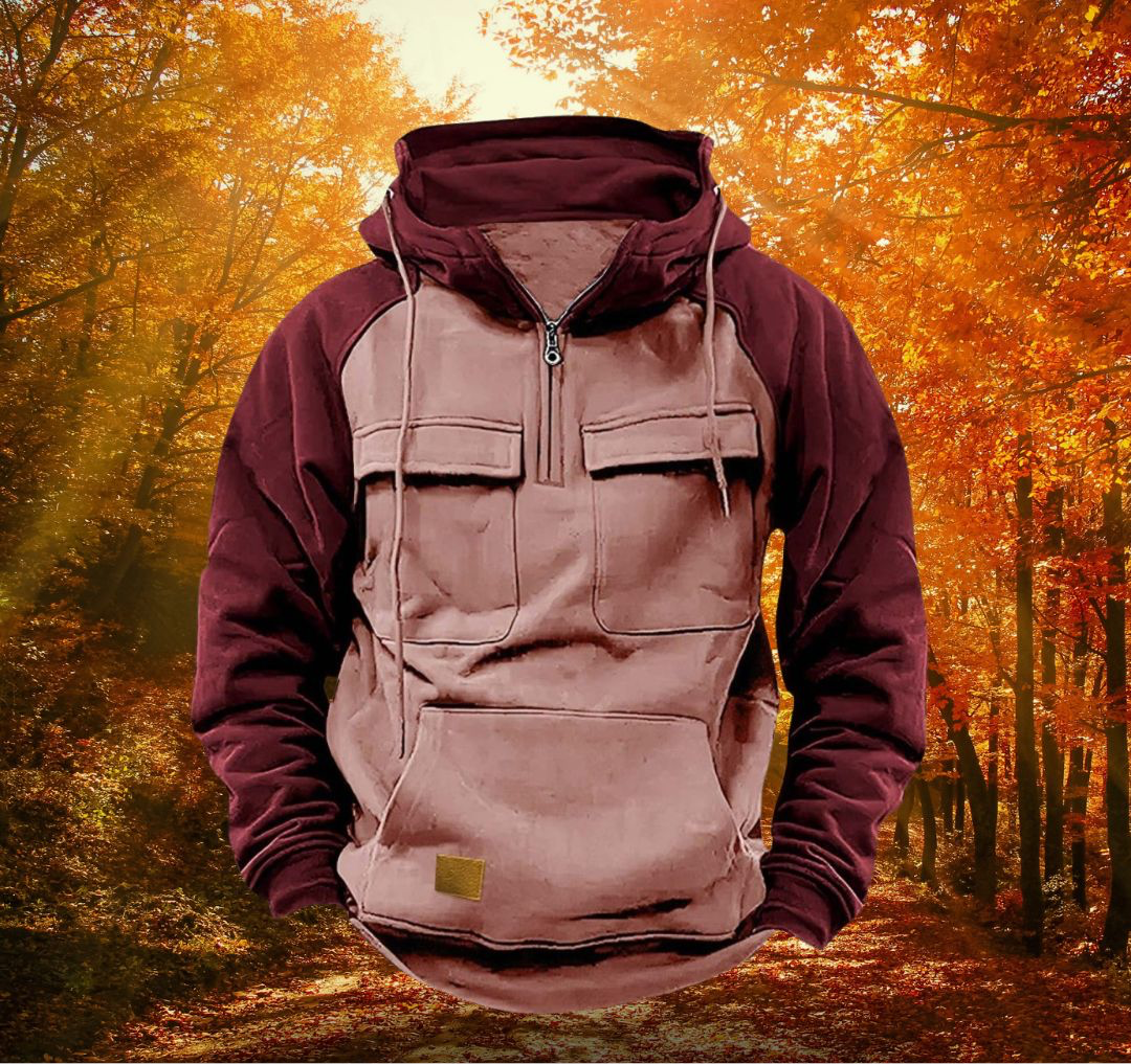 Sweat à capuche demi-zip bicolore