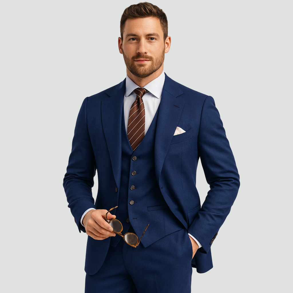 Costume trois pièces blazer gilet et pantalon coupe ajustée homme – Locquirec