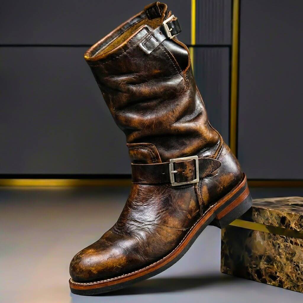 Bottes ingénieur en cuir véritable mi-mollet à la finition soignée homme – Cadenet