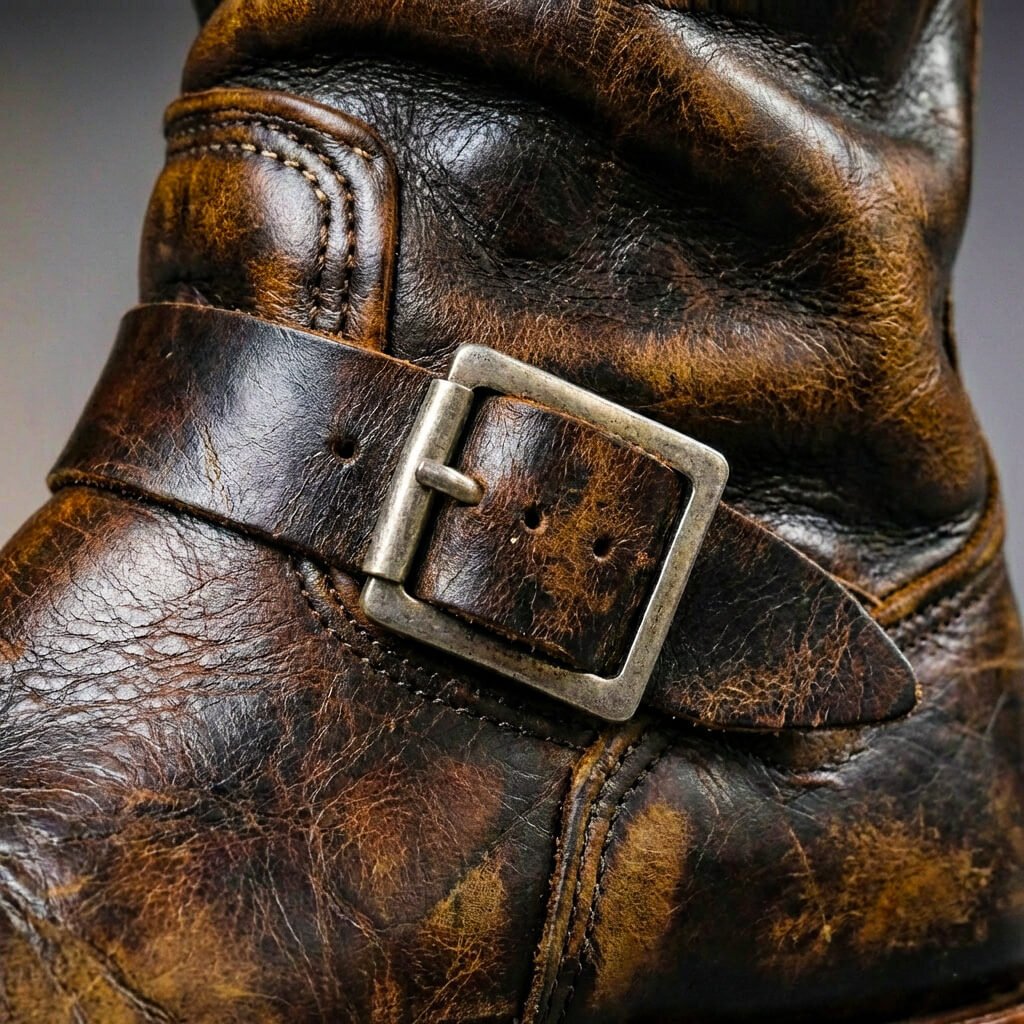 Bottes ingénieur en cuir véritable mi-mollet à la finition soignée homme – Cadenet