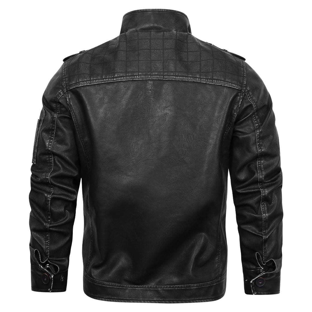Blouson noir effet cuir à épaulettes