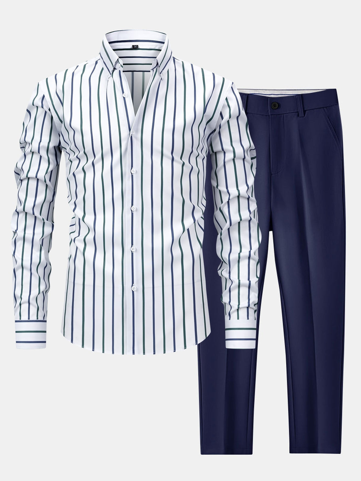 Ensemble chemise rayée blanche et pantalon évasé