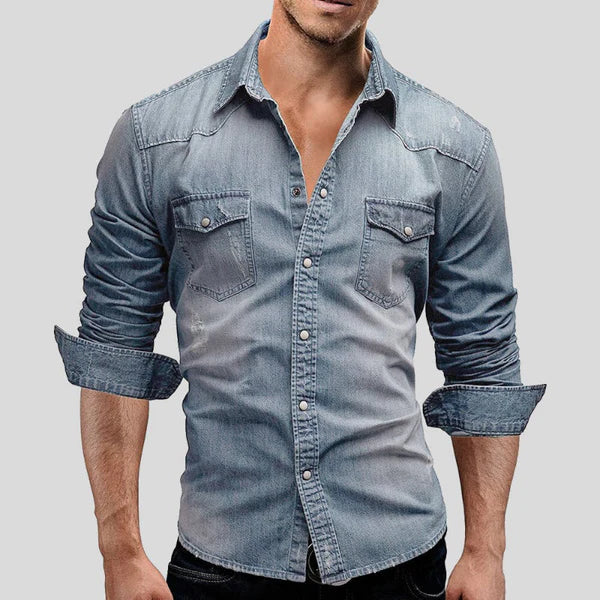 Chemise en jean coupe slim manches longues à porter en surchemise homme – Léognan