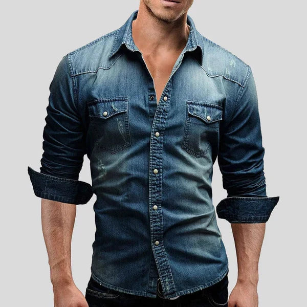 Chemise en jean coupe slim manches longues à porter en surchemise homme – Léognan