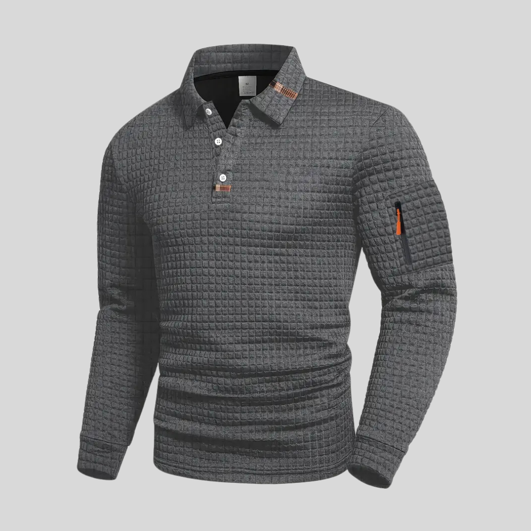 Polo manches longues texturé à poche zippée